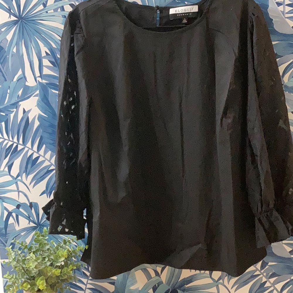 ELOQUII Elements Blk Burnout Sleeve Top Sz 18 NWT
